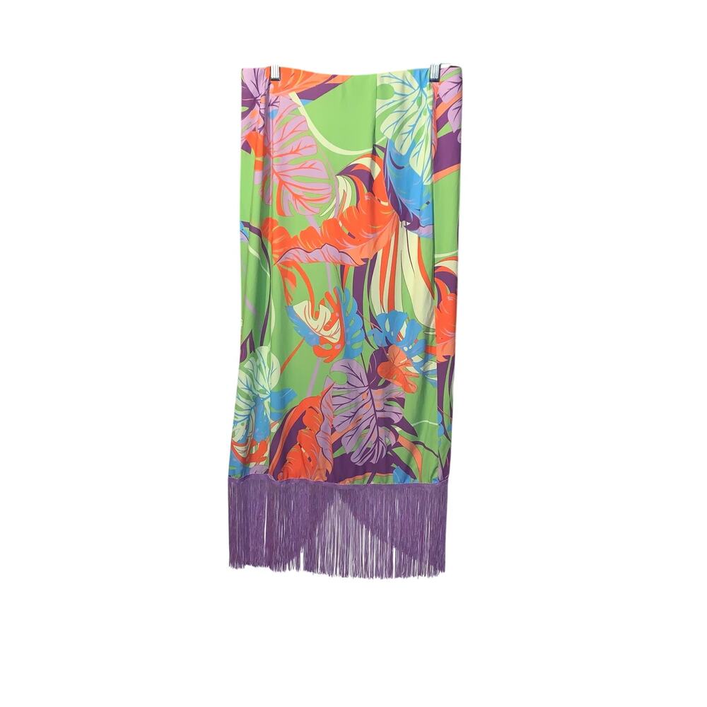 Boston Proper Cabo Leaves Print Fringe Skirt sz M - Picture 5 of 10